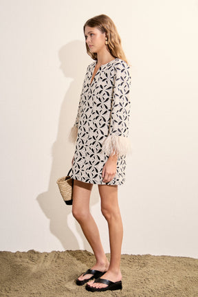 ENGLISH FACTORY - Crochet Feather Trim Mini Dress - DRESSES available at Objectrare