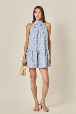 ENGLISH FACTORY - Striped Embroidered Halter Mini Dress - DRESSES available at Objectrare