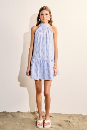 ENGLISH FACTORY - Striped Embroidered Halter Mini Dress - DRESSES available at Objectrare