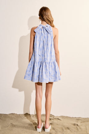 ENGLISH FACTORY - Striped Embroidered Halter Mini Dress - DRESSES available at Objectrare