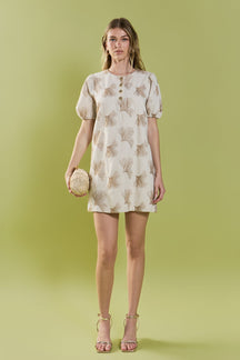 ENGLISH FACTORY - Ginkgo Embroidery Puff Sleeve Mini Dress - DRESSES available at Objectrare