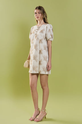 ENGLISH FACTORY - Ginkgo Embroidery Puff Sleeve Mini Dress - DRESSES available at Objectrare