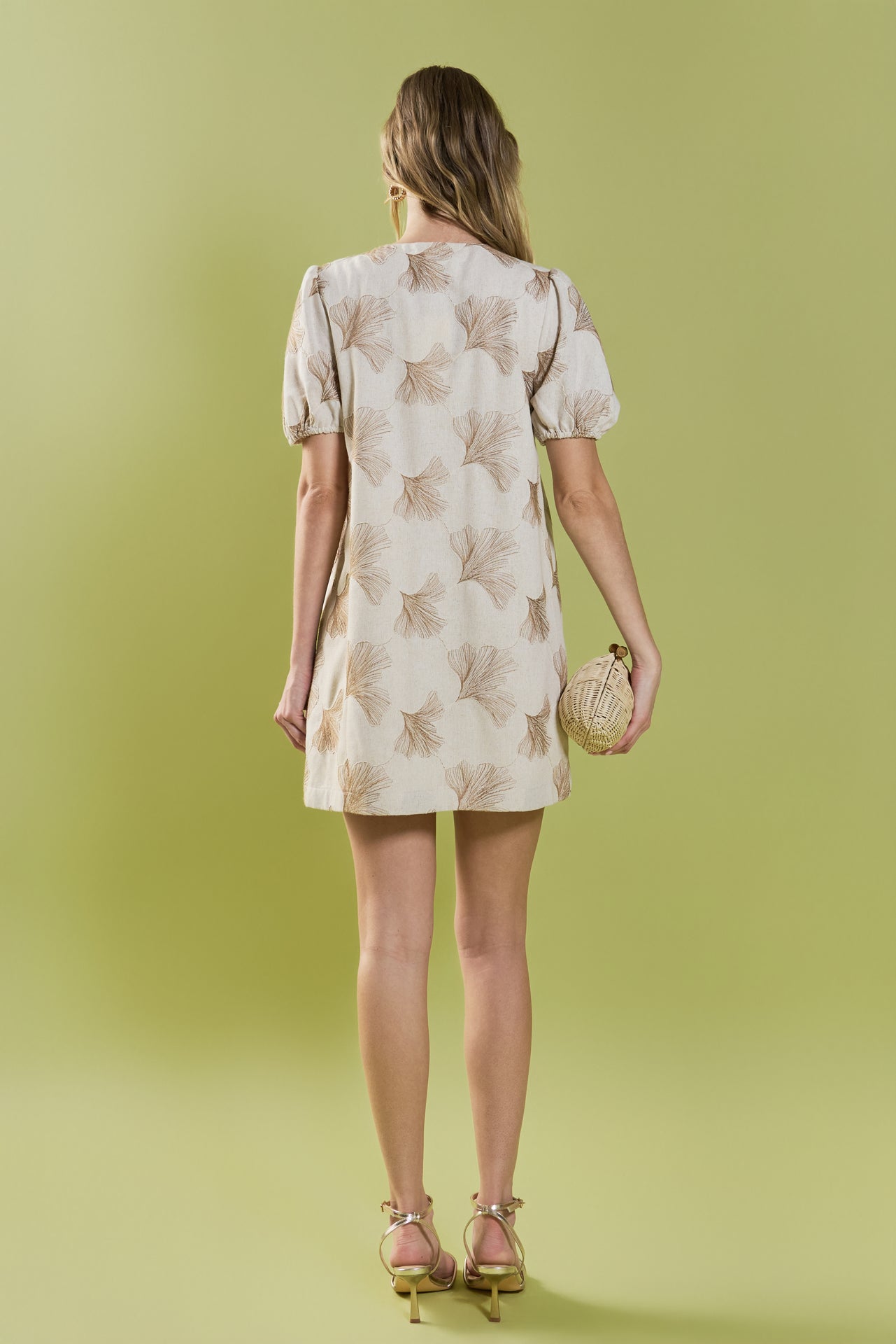 ENGLISH FACTORY - Ginkgo Embroidery Puff Sleeve Mini Dress - DRESSES available at Objectrare