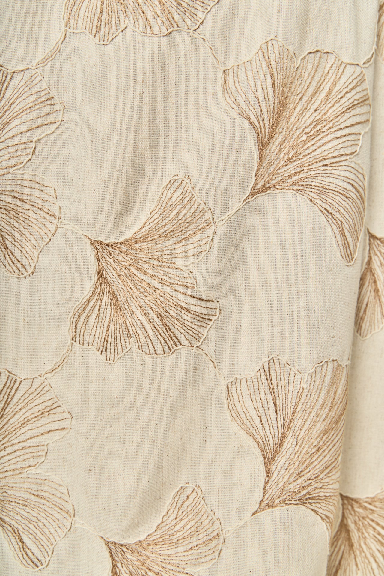 Ginkgo Embroidery Puff Sleeve Mini Dress