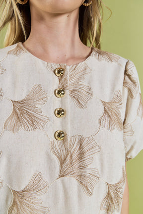 ENGLISH FACTORY - Ginkgo Embroidery Puff Sleeve Mini Dress - DRESSES available at Objectrare