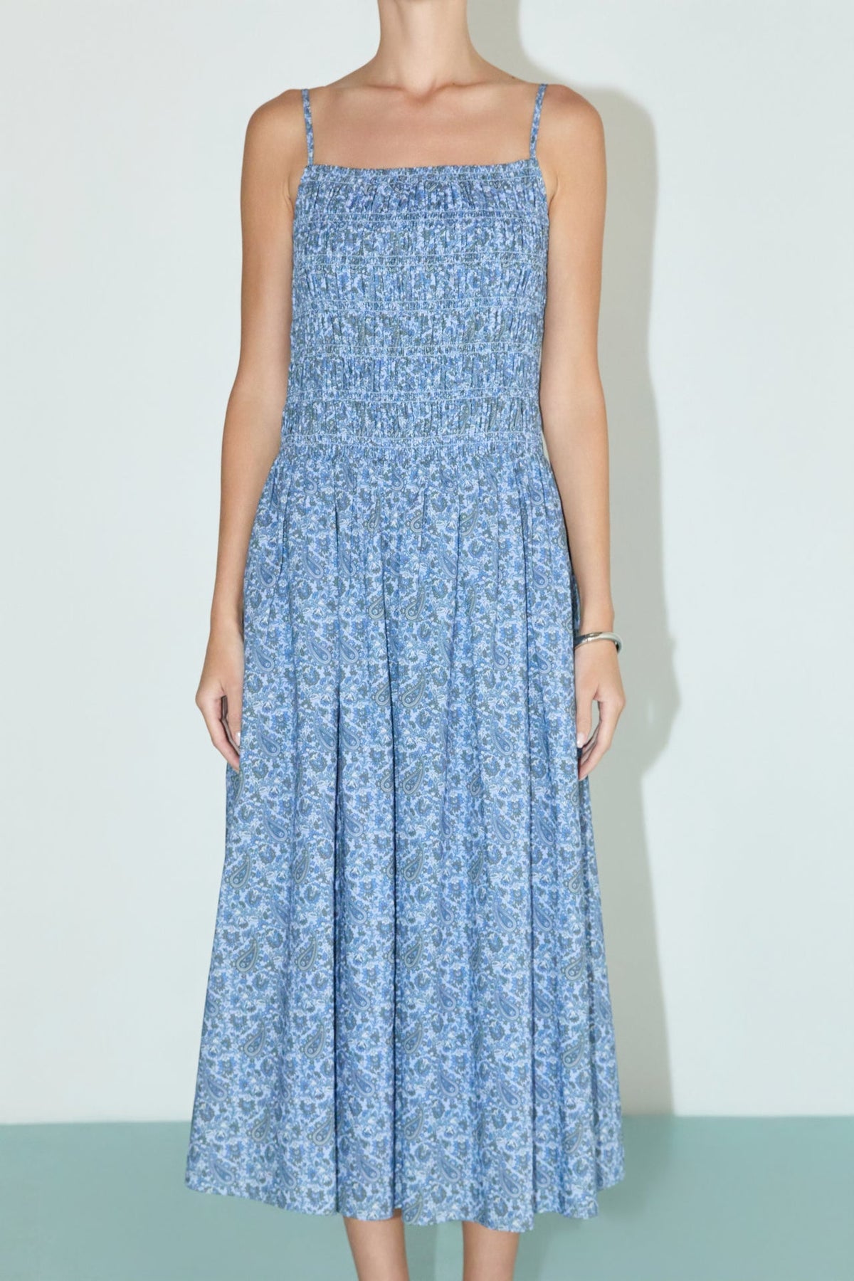 Checked Smocked Midi Dress