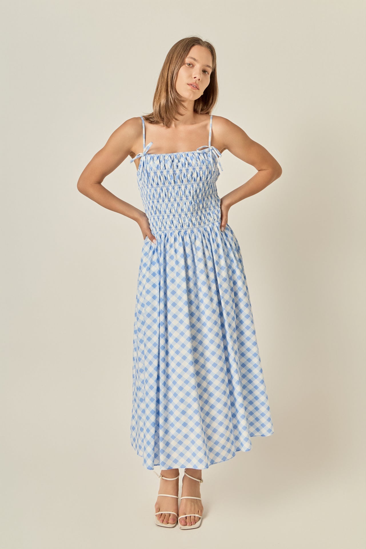 ENGLISH FACTORY - Checked Smocked Midi Dress - DRESSES available at Objectrare