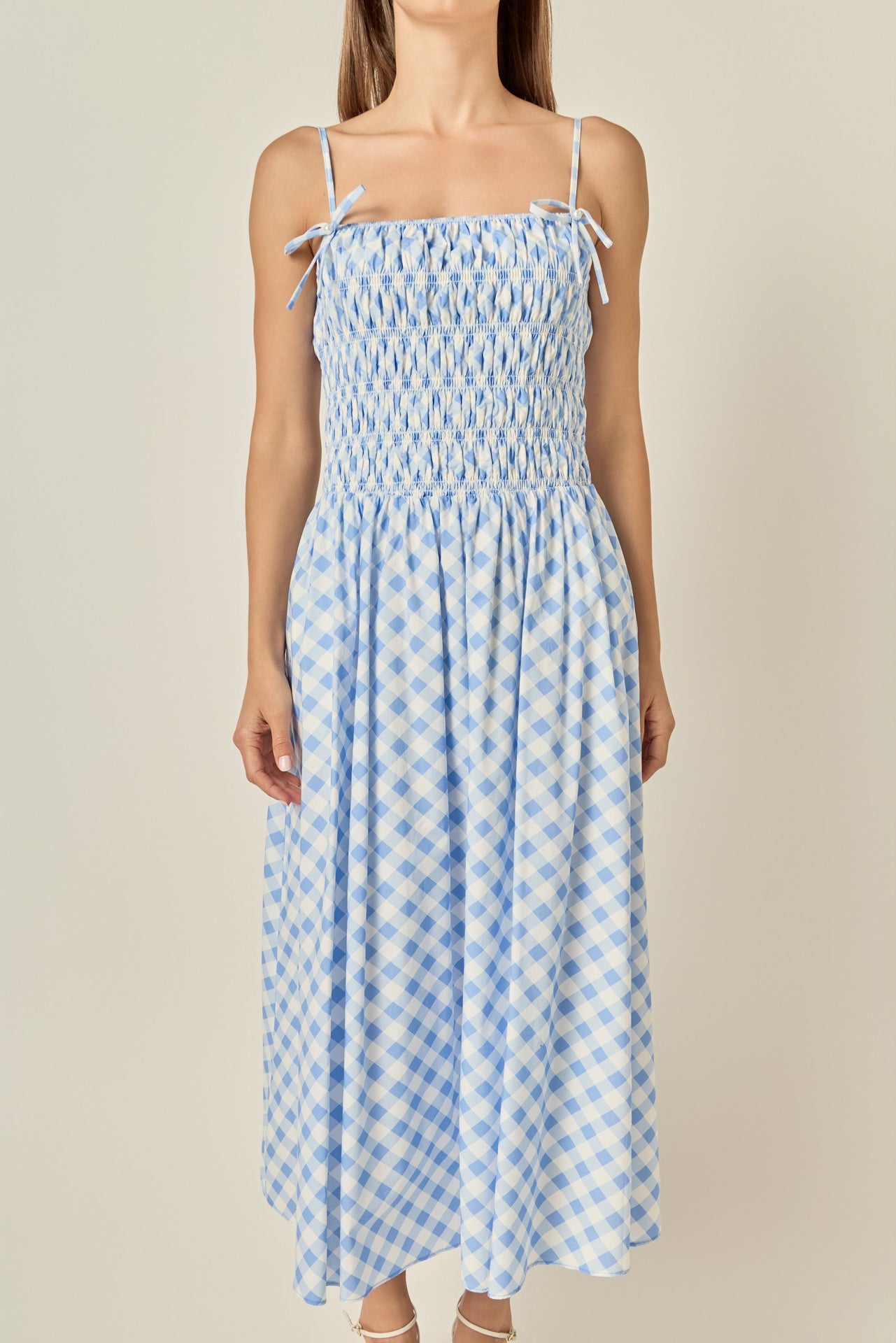ENGLISH FACTORY - Checked Smocked Midi Dress - DRESSES available at Objectrare