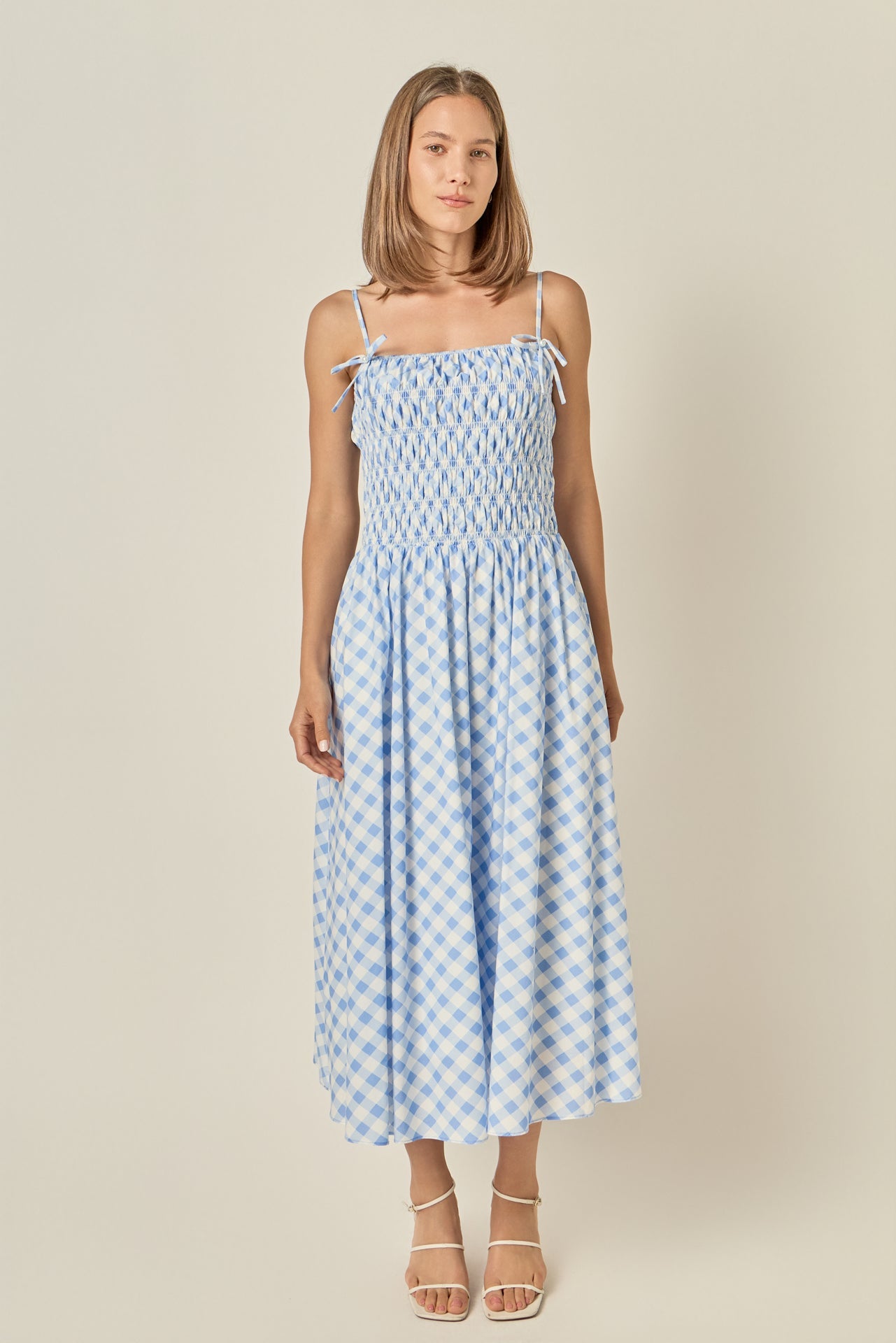 ENGLISH FACTORY - Checked Smocked Midi Dress - DRESSES available at Objectrare