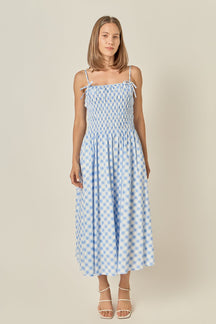 ENGLISH FACTORY - Checked Smocked Midi Dress - DRESSES available at Objectrare