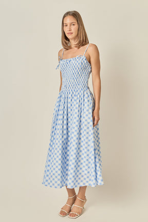 ENGLISH FACTORY - Checked Smocked Midi Dress - DRESSES available at Objectrare