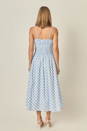 ENGLISH FACTORY - Checked Smocked Midi Dress - DRESSES available at Objectrare