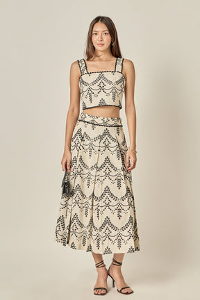 ENGLISH FACTORY - Embroidered Linen Blend Midi Skirt - SKIRTS available at Objectrare