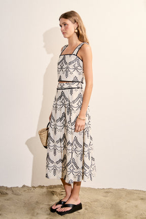 ENGLISH FACTORY - Embroidered Linen Blend Midi Skirt - SKIRTS available at Objectrare