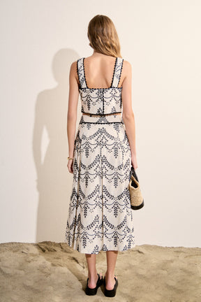 ENGLISH FACTORY - Embroidered Linen Blend Midi Skirt - SKIRTS available at Objectrare