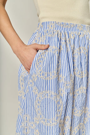 Embroidered Stripe Tiered Midi Skirt