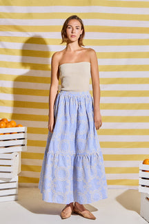 Embroidered Stripe Tiered Midi Skirt