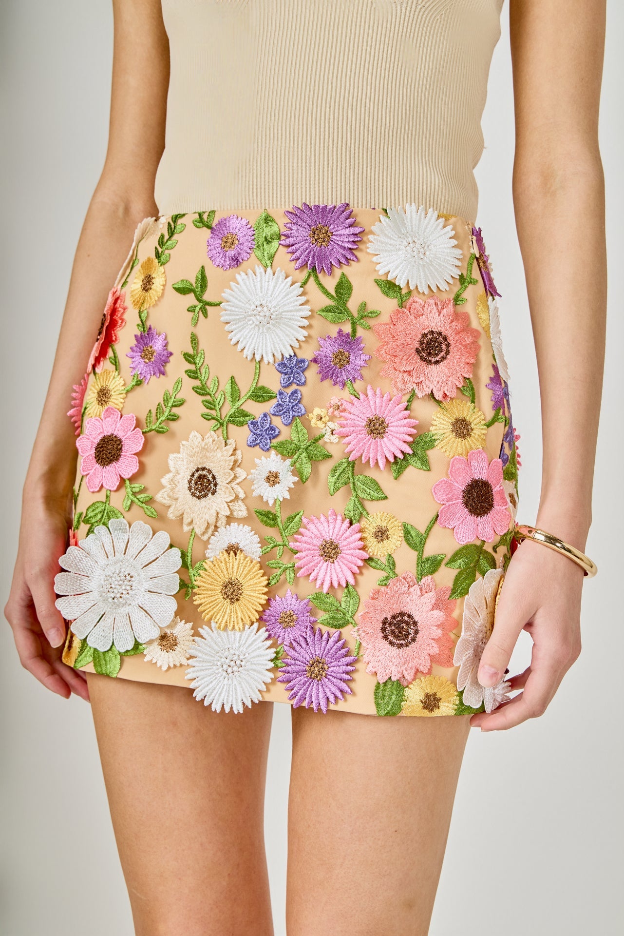 ENDLESS ROSE - Floral Embroidered Mini Skirt - SKIRTS available at Objectrare