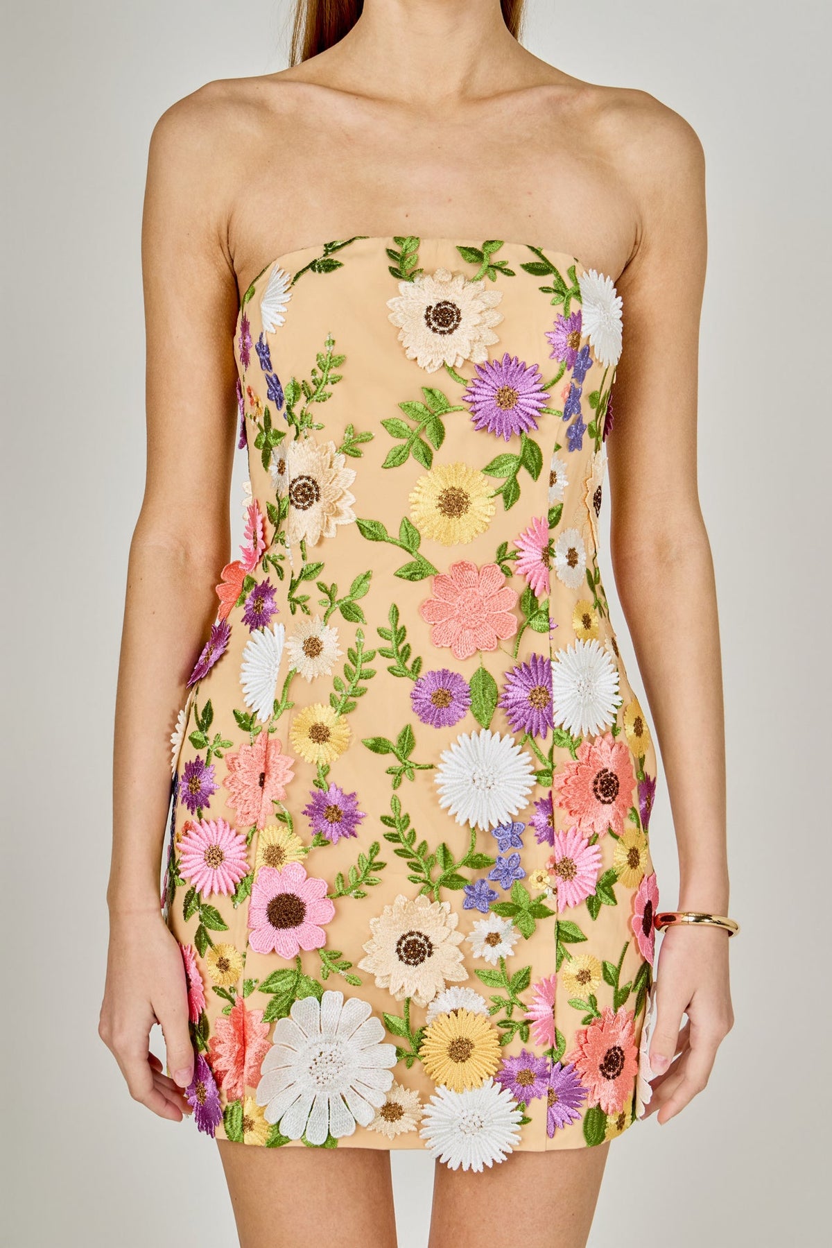 ENDLESS ROSE - Floral Embroidered Mini Strapless Dress - DRESSES available at Objectrare