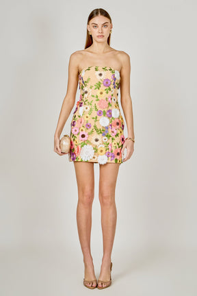 ENDLESS ROSE - Floral Embroidered Mini Strapless Dress - DRESSES available at Objectrare