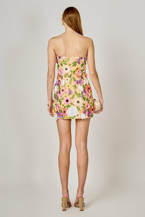 ENDLESS ROSE - Floral Embroidered Mini Strapless Dress - DRESSES available at Objectrare