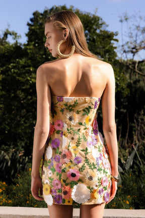 ENDLESS ROSE - Floral Embroidered Mini Strapless Dress - DRESSES available at Objectrare