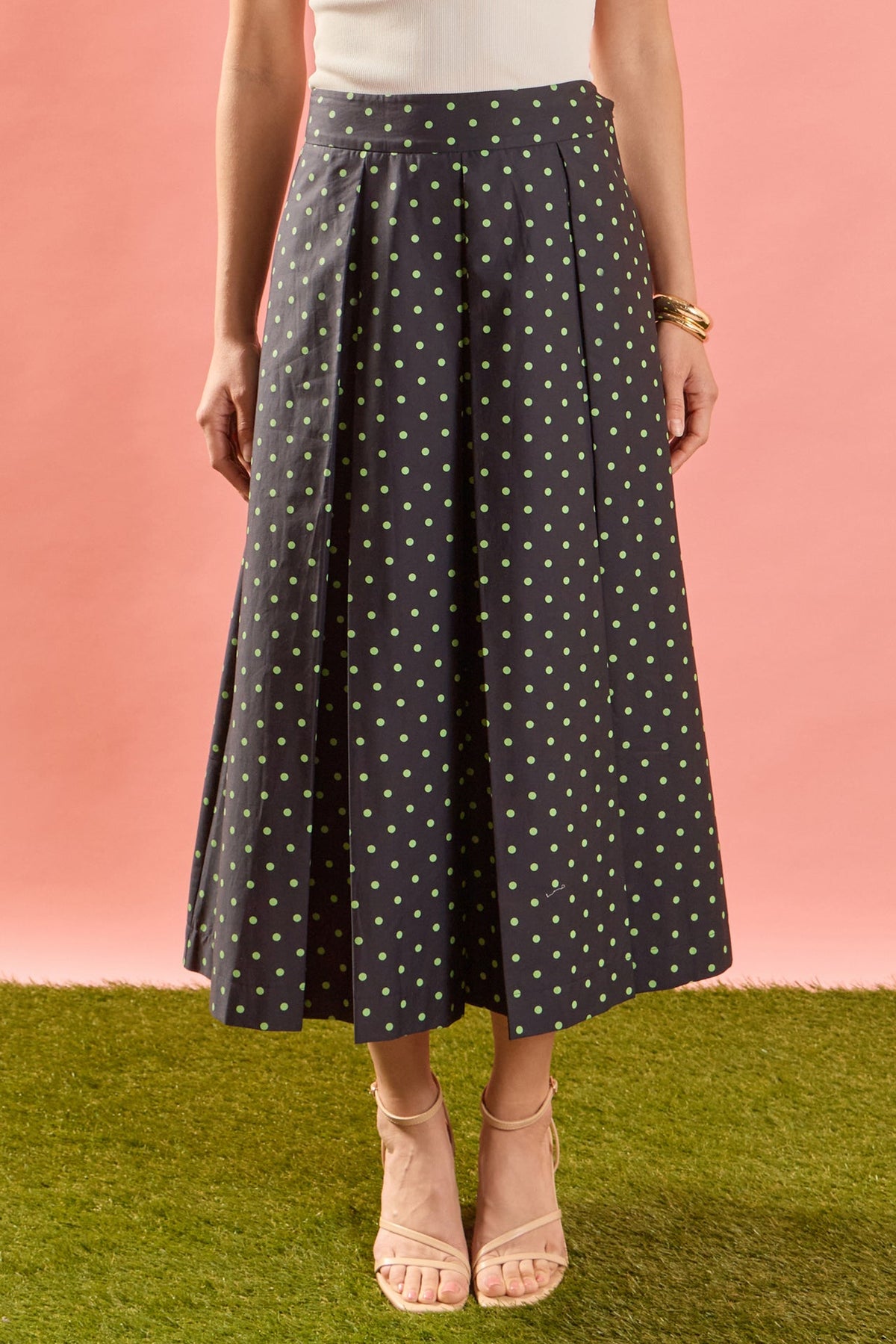 ENGLISH FACTORY - Polka Dot Pleated Midi Skirt - SKIRTS available at Objectrare
