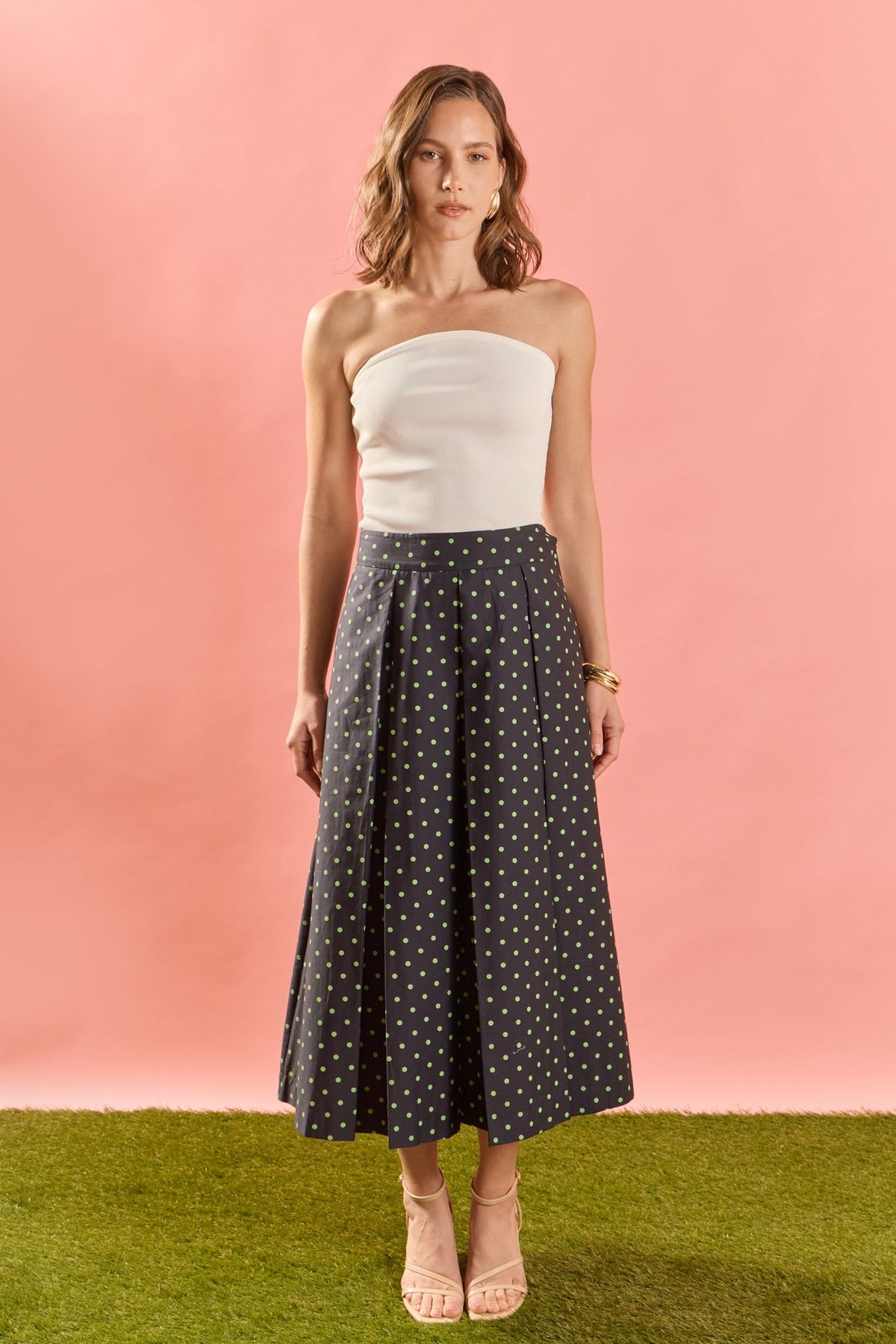 ENGLISH FACTORY - Polka Dot Pleated Midi Skirt - SKIRTS available at Objectrare