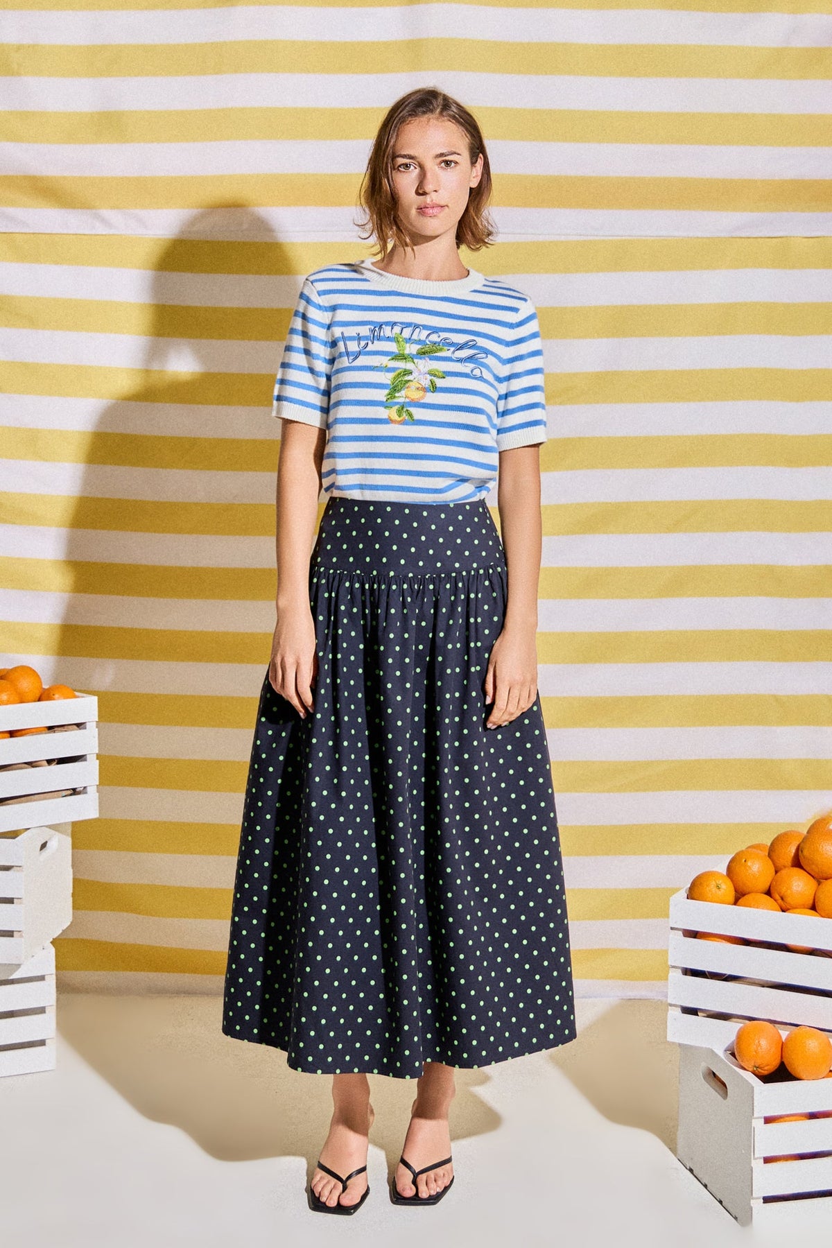 Polka Dot High-Waisted Midi Skirt