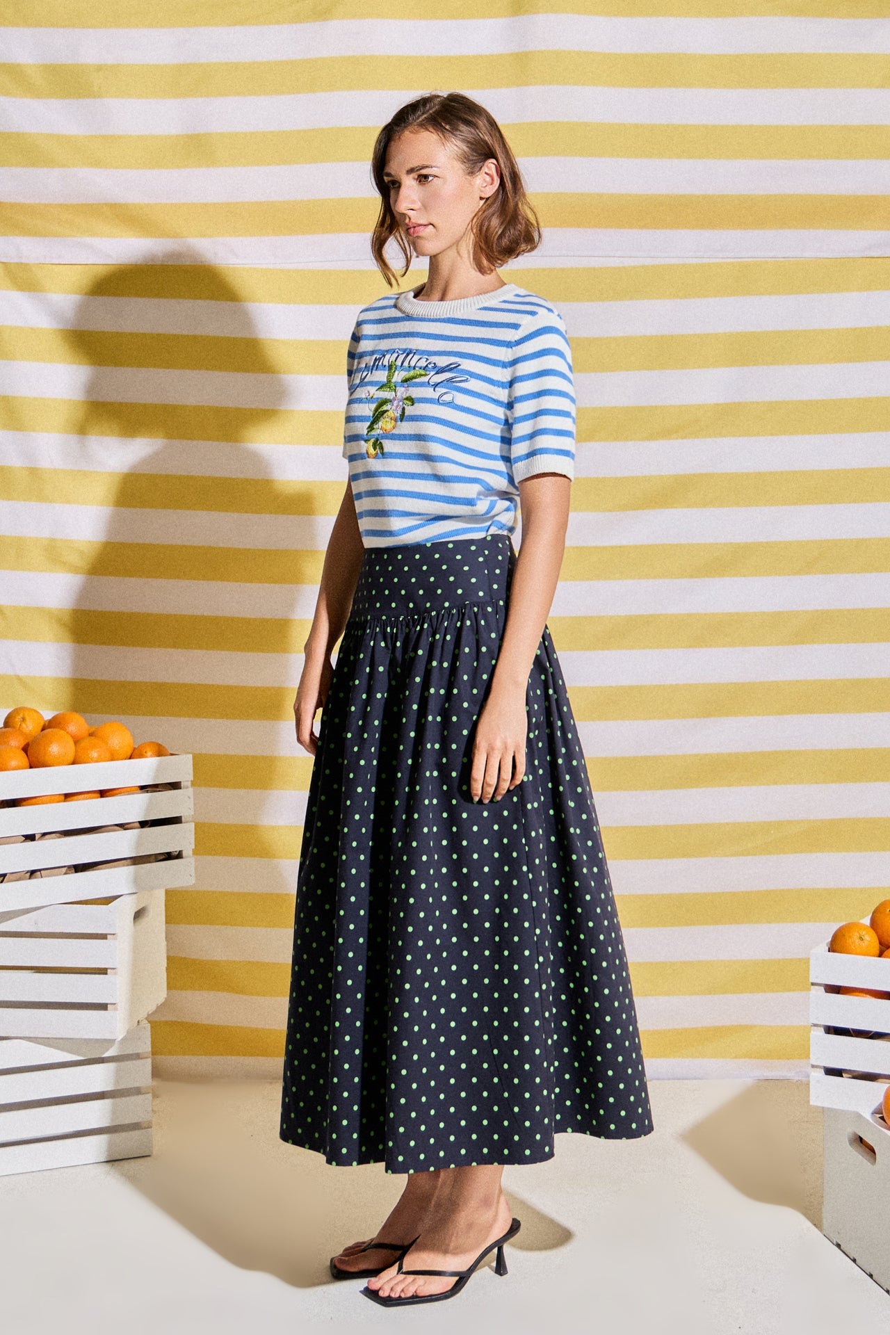 ENGLISH FACTORY - Polka Dot High-Waisted Midi Skirt - SKIRTS available at Objectrare