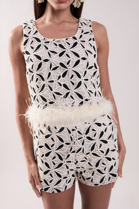 ENGLISH FACTORY - Crochet Lace Feather Top - TOPS available at Objectrare