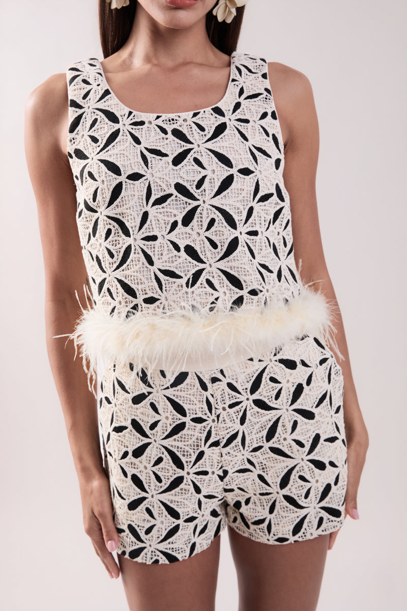 ENGLISH FACTORY - Crochet Lace Feather Top - TOPS available at Objectrare