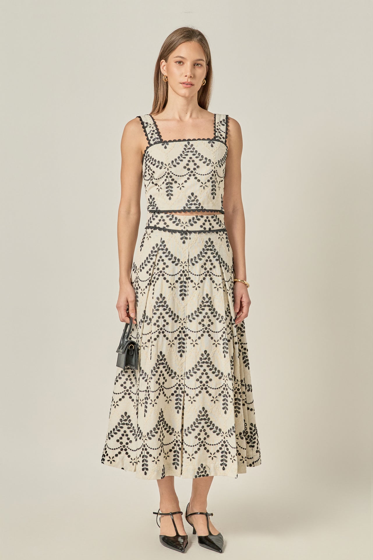 ENGLISH FACTORY - Embroidered Linen Blend Midi Skirt - SKIRTS available at Objectrare