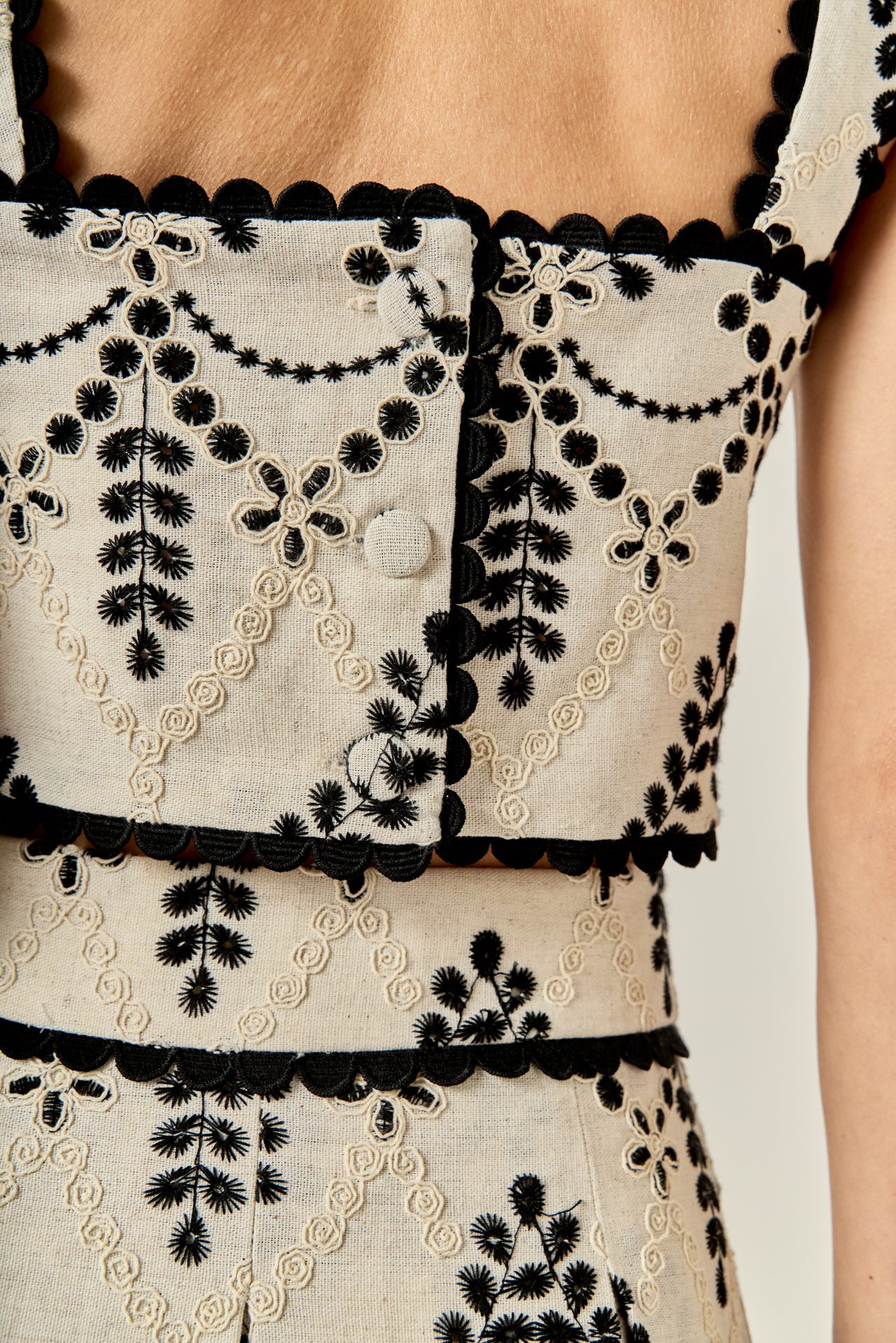 ENGLISH FACTORY - Embroidered Linen Sleeveless Crop Top - TOPS available at Objectrare