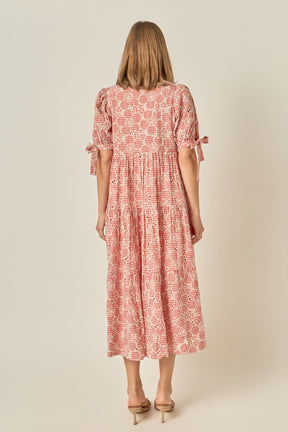 Embroidered Gingham Tiered Midi Dress