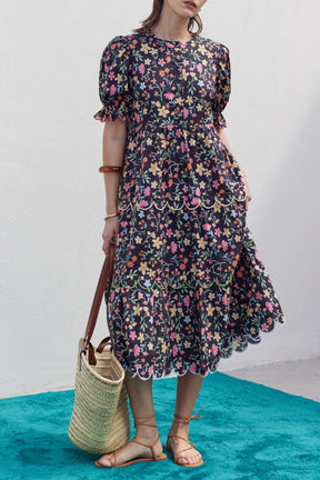 ENGLISH FACTORY - Floral Scallop Midi Dress - DRESSES available at Objectrare