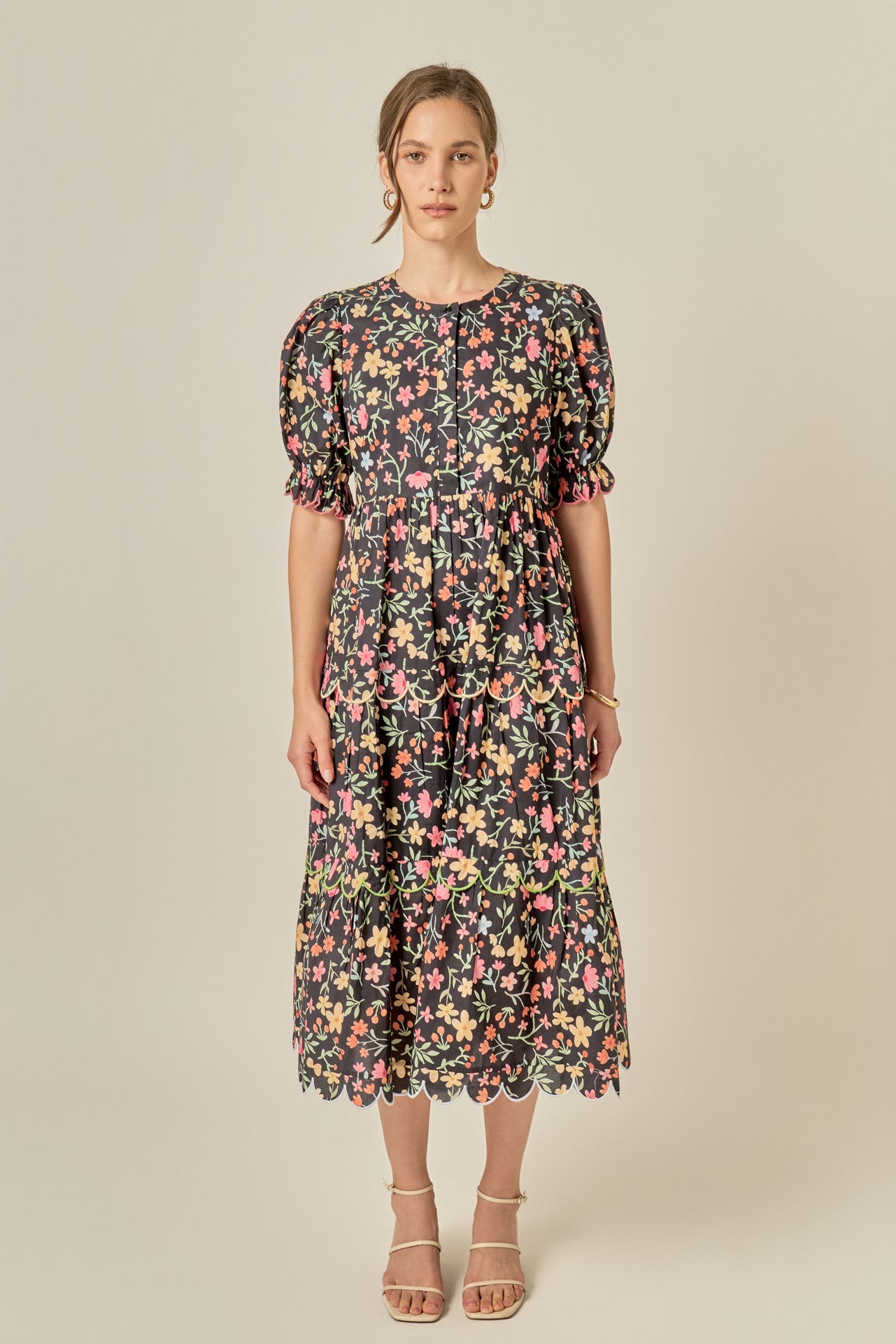 ENGLISH FACTORY - Floral Scallop Midi Dress - DRESSES available at Objectrare