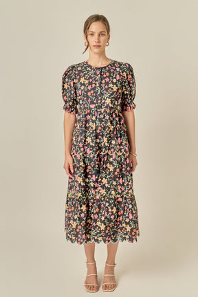 ENGLISH FACTORY - Floral Scallop Midi Dress - DRESSES available at Objectrare