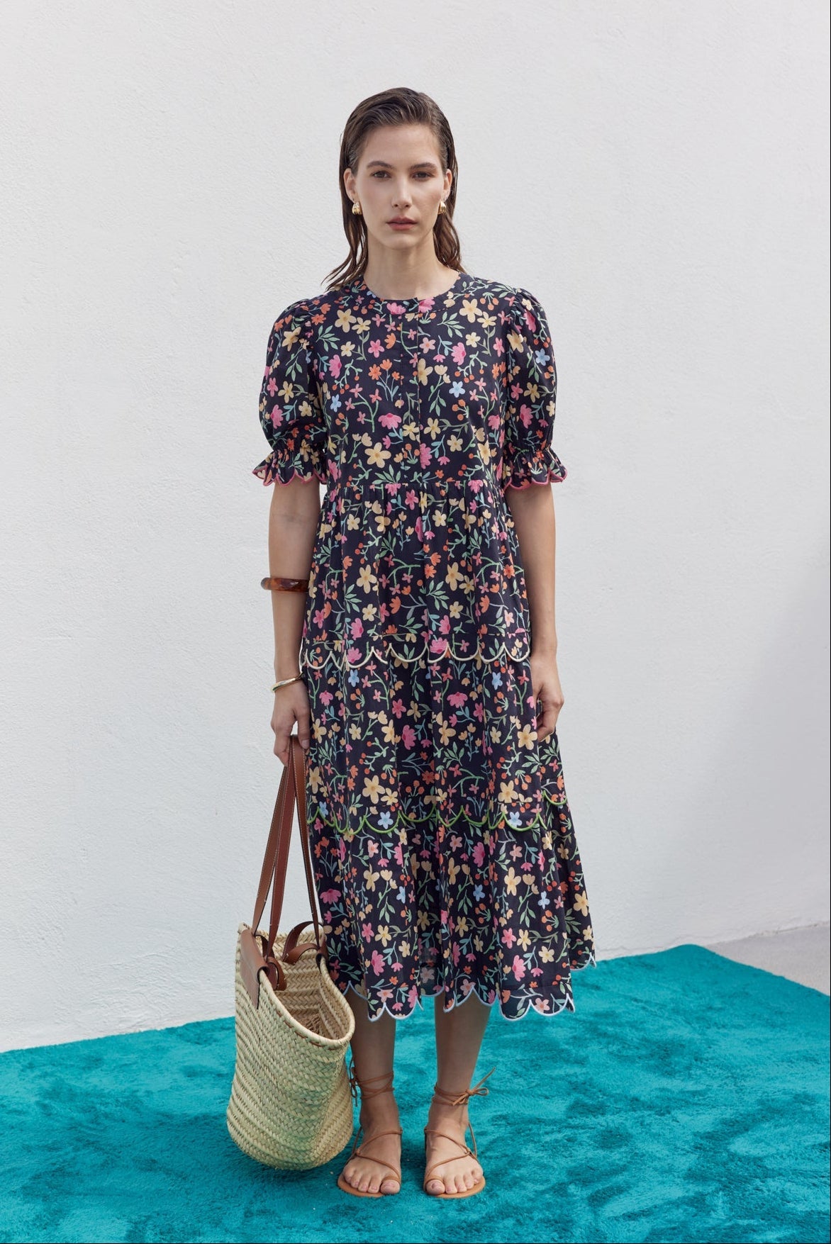 ENGLISH FACTORY - Floral Scallop Midi Dress - DRESSES available at Objectrare