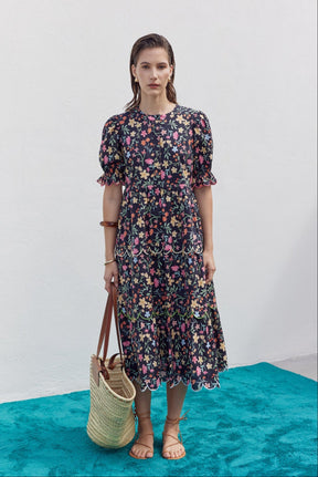 ENGLISH FACTORY - Floral Scallop Midi Dress - DRESSES available at Objectrare