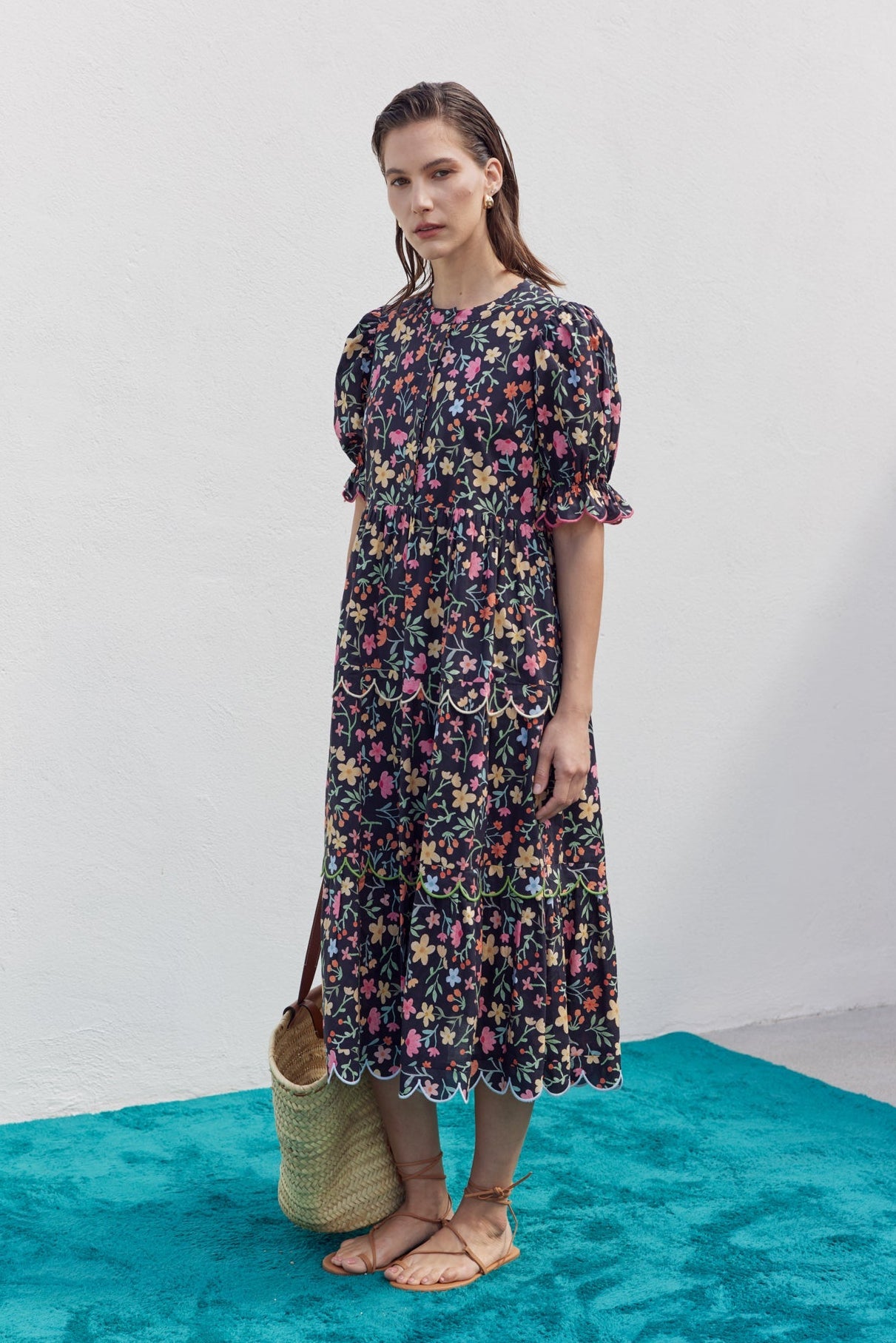 English Factory Women's Contrast Scallop Edge Midi Dress