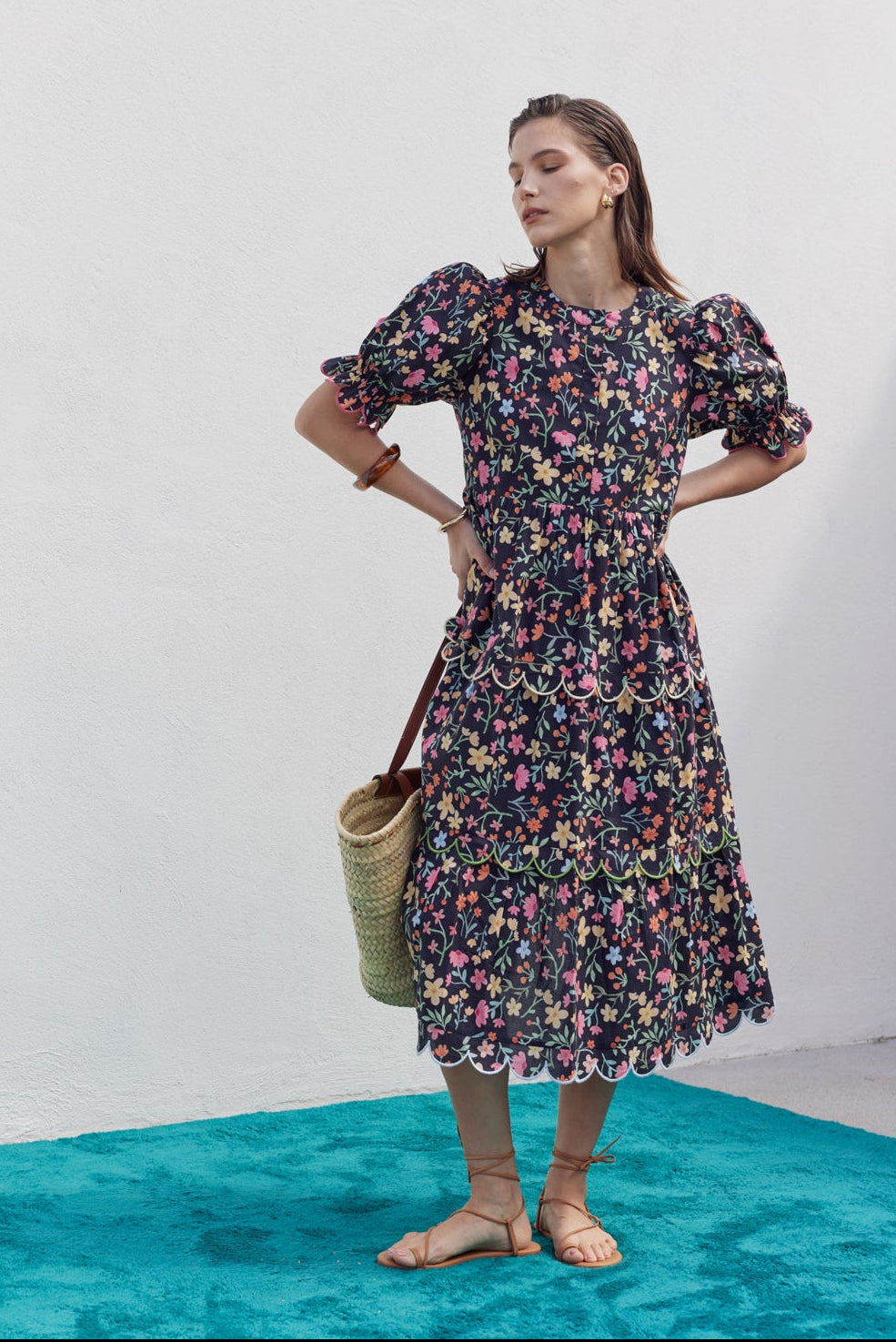 ENGLISH FACTORY - Floral Scallop Midi Dress - DRESSES available at Objectrare