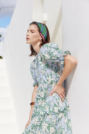 ENGLISH FACTORY - Floral Scallop Edge Puff Sleeve Midi Dress - DRESSES available at Objectrare