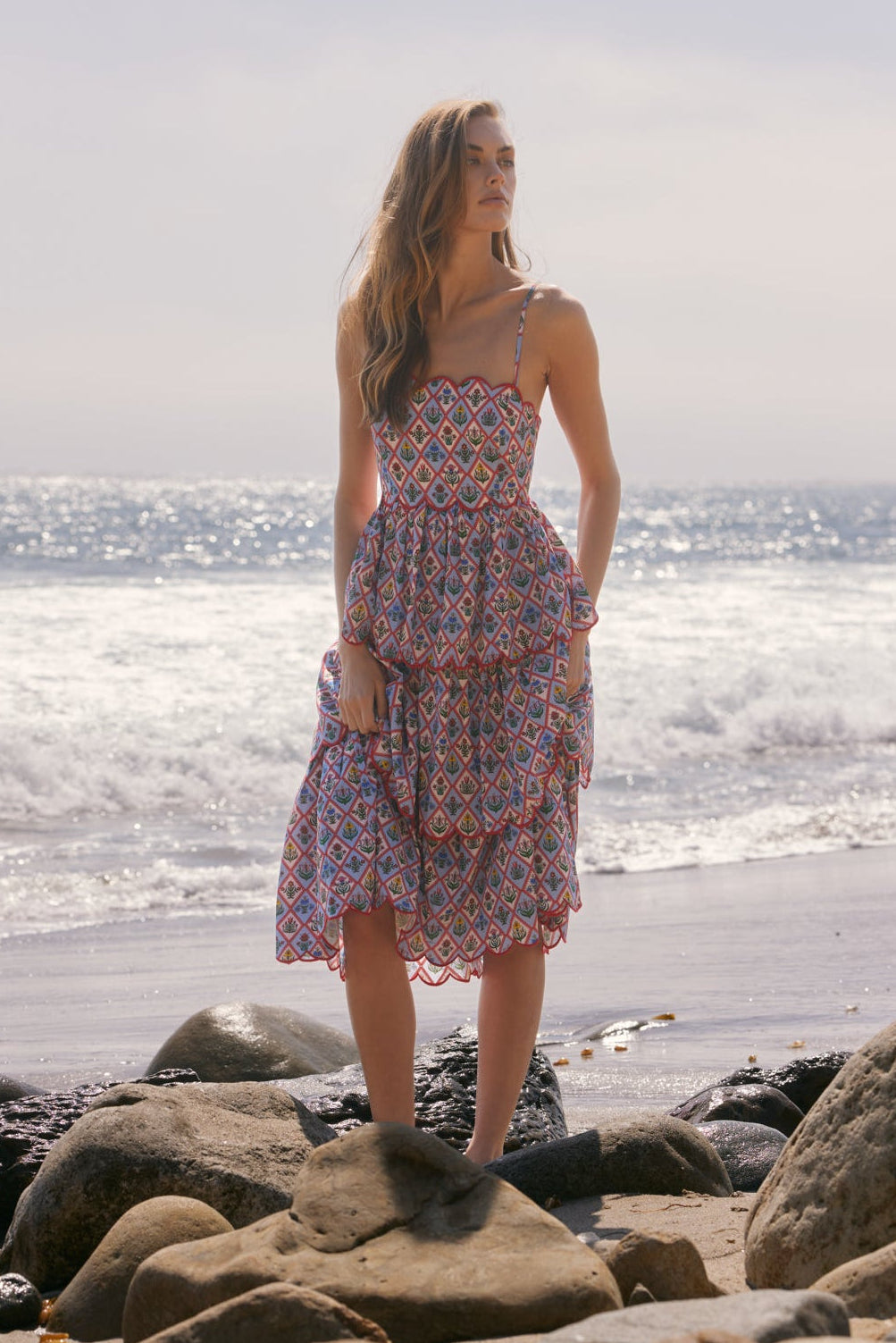 ENGLISH FACTORY - Scalloped Garden Tiered Midi Dress - DRESSES available at Objectrare