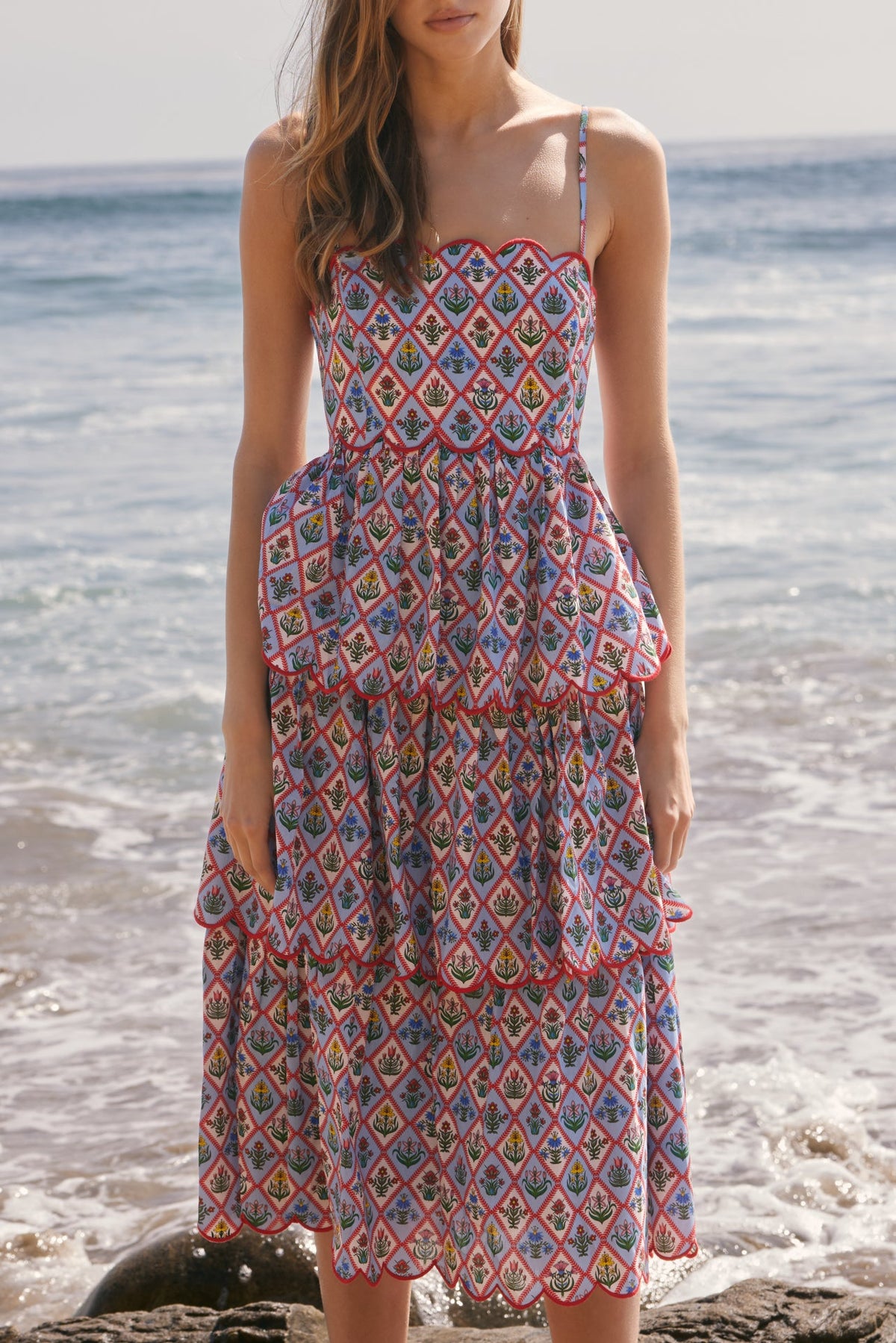 Scalloped Garden Tiered Midi Dress