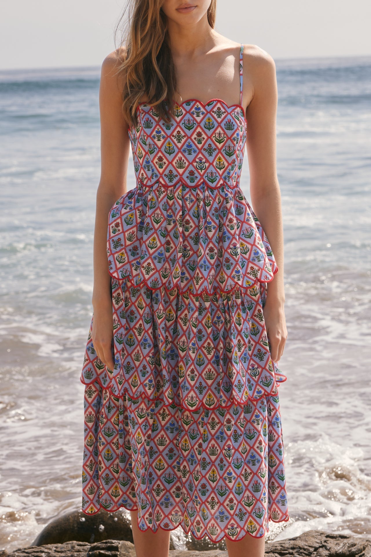 ENGLISH FACTORY - Scalloped Garden Tiered Midi Dress - DRESSES available at Objectrare