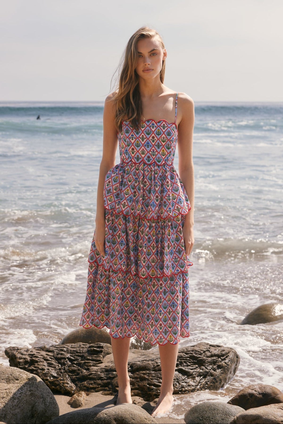 Scalloped Garden Tiered Midi Dress