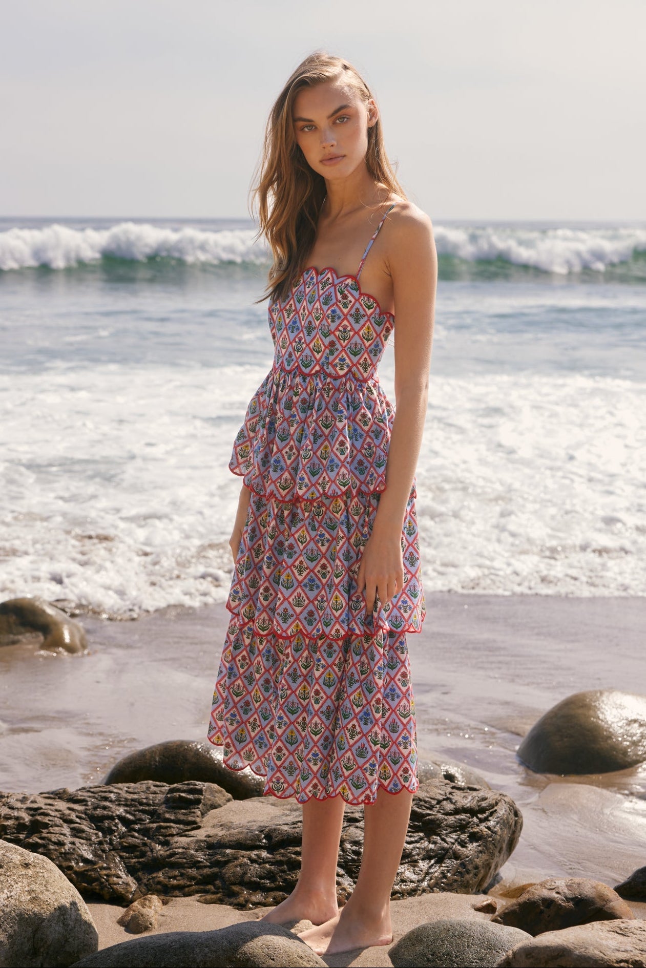 ENGLISH FACTORY - Scalloped Garden Tiered Midi Dress - DRESSES available at Objectrare