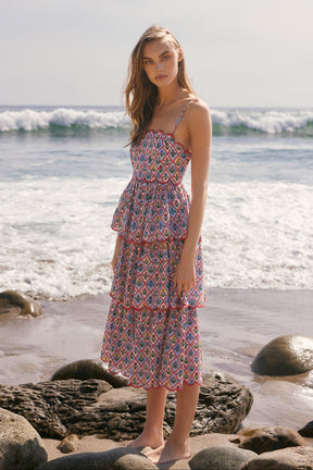 ENGLISH FACTORY - Scalloped Garden Tiered Midi Dress - DRESSES available at Objectrare