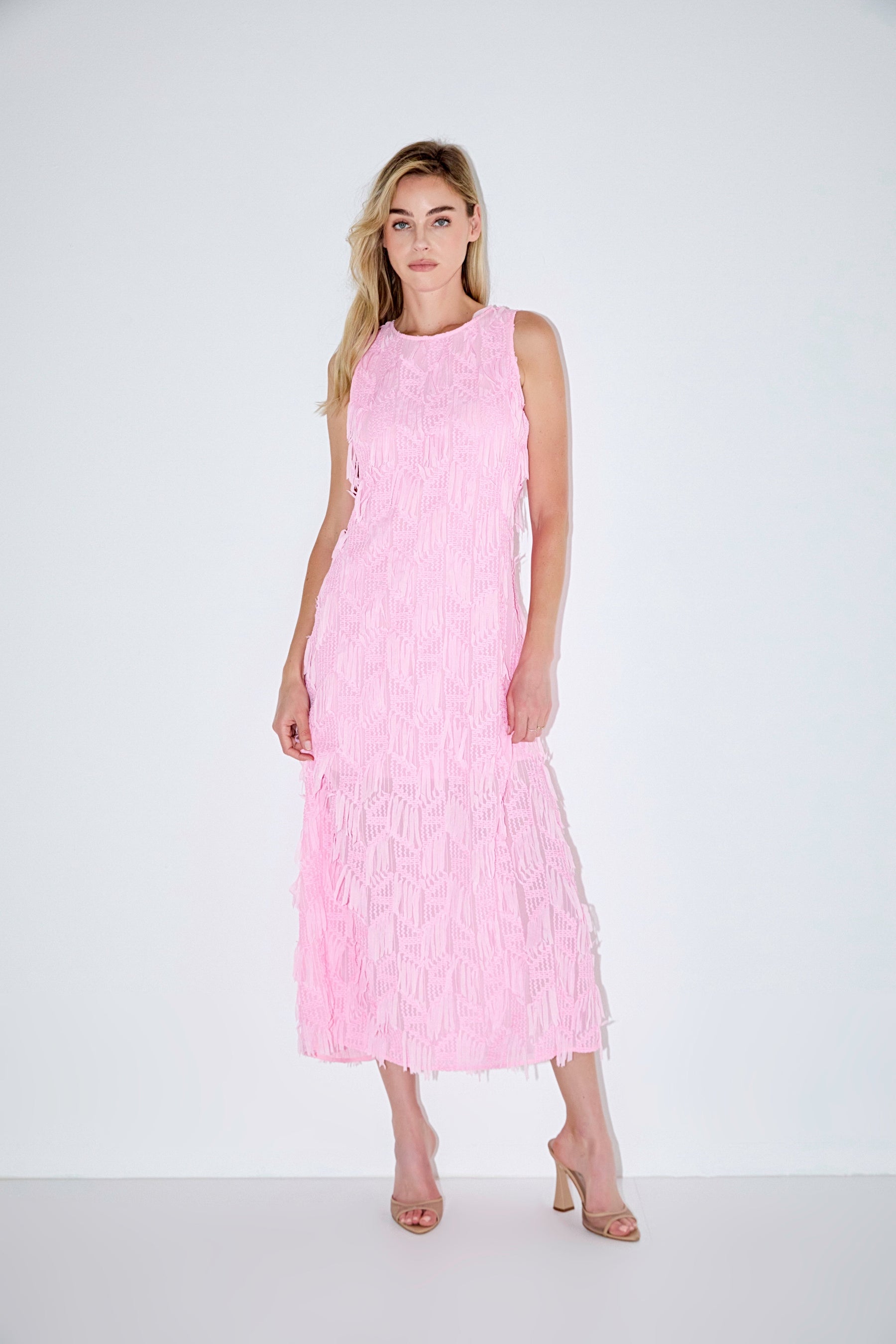 Textured Sleeveless Maxi Dress PINK / S